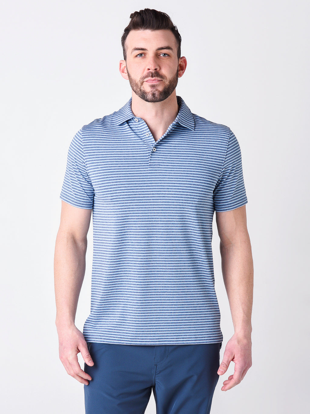 Southern Tide Men's Driver Heather Micro Striped Performance Polo Shirt - Saint Bernard