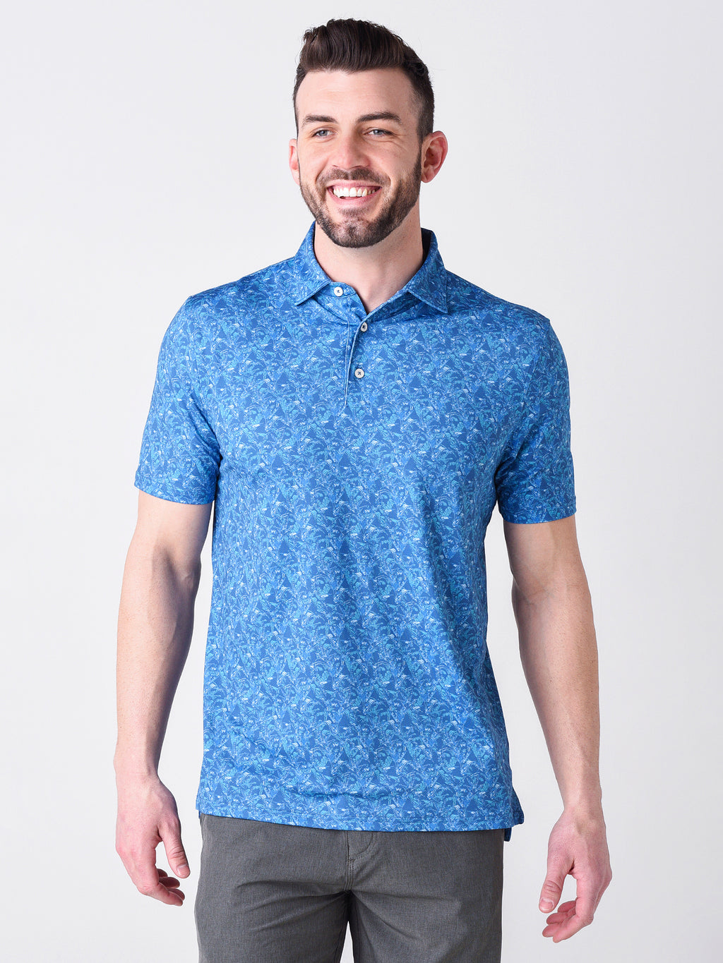 Southern Tide Men's Driver Banana Leaf Print Performance Polo Shirt - Saint Bernard