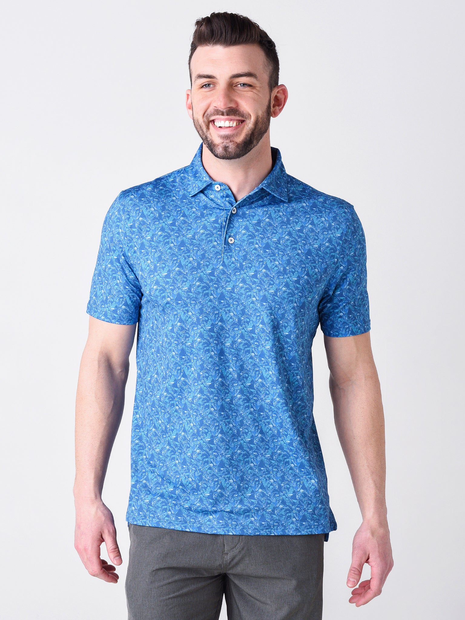Southern Tide Men's Driver Banana Leaf Print Performance Polo Shirt - Saint Bernard