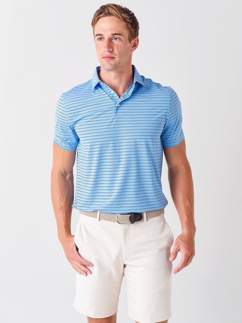 Southern Tide Men's Coen Stripe BRRR°®-EEZE Performance Polo Shirt - Saint Bernard