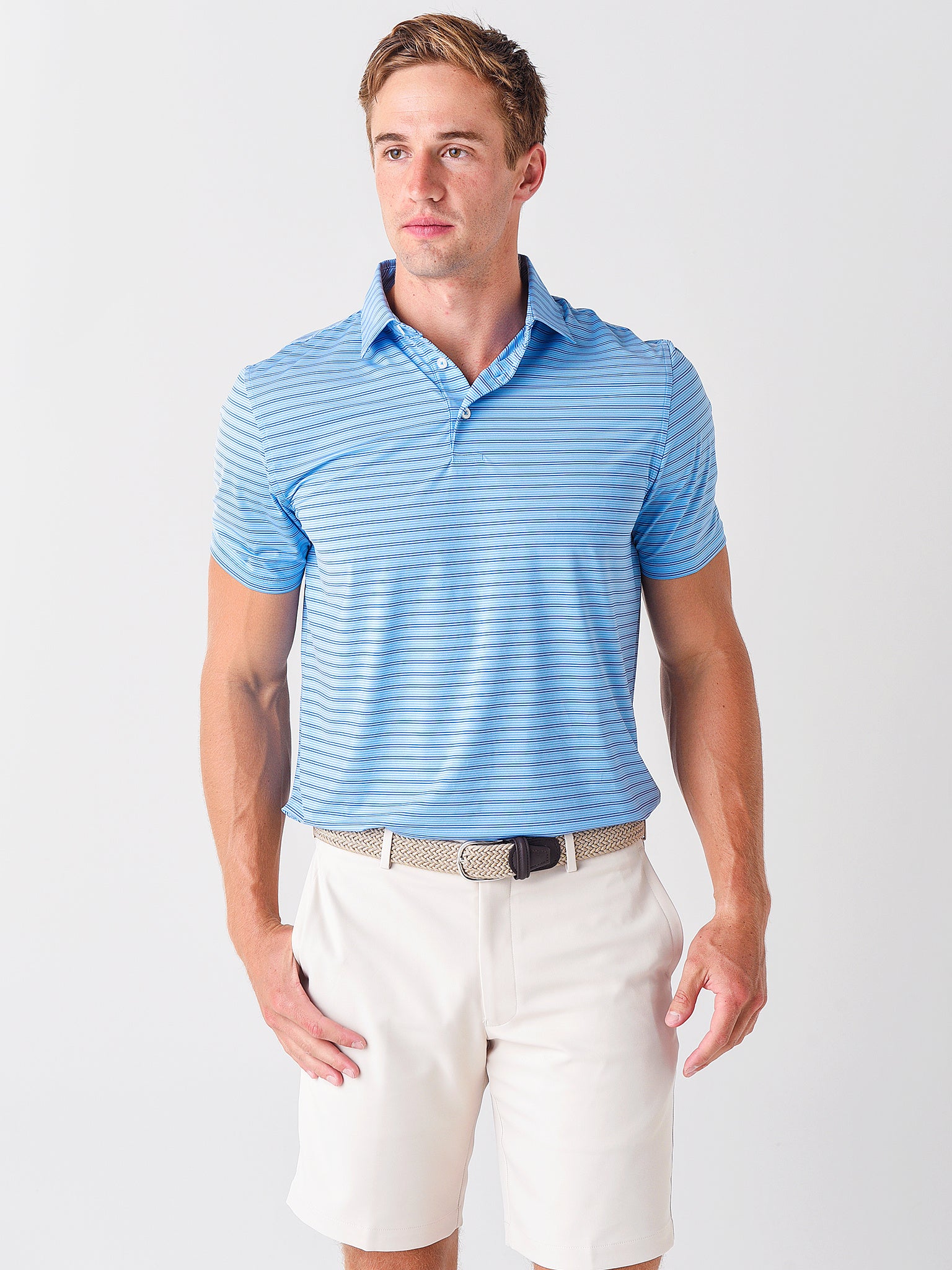 Southern Tide Men's Coen Stripe BRRR°®-EEZE Performance Polo Shirt - Saint Bernard