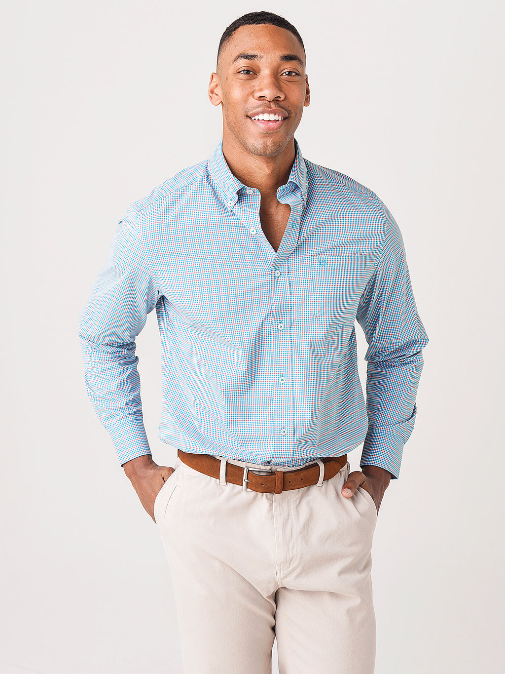 Southern Tide Men's Minicheck Brrr Intercoastal Sport Shirt - Saint Bernard
