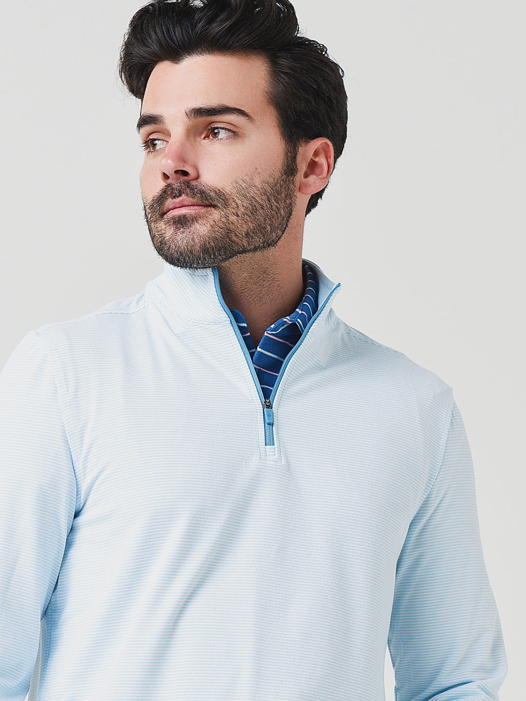 Southern Tide Men's Cruiser Heather Micro Striped Performance Quarter-Zip Pullover - Saint Bernard