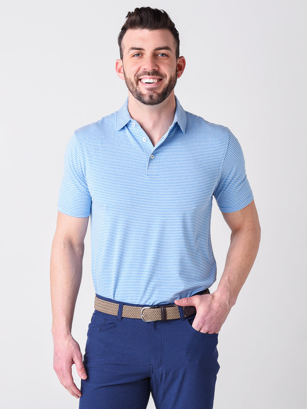 Southern Tide Men's Ryder Montefuma Heather Striped Performance Polo Shirt - Saint Bernard