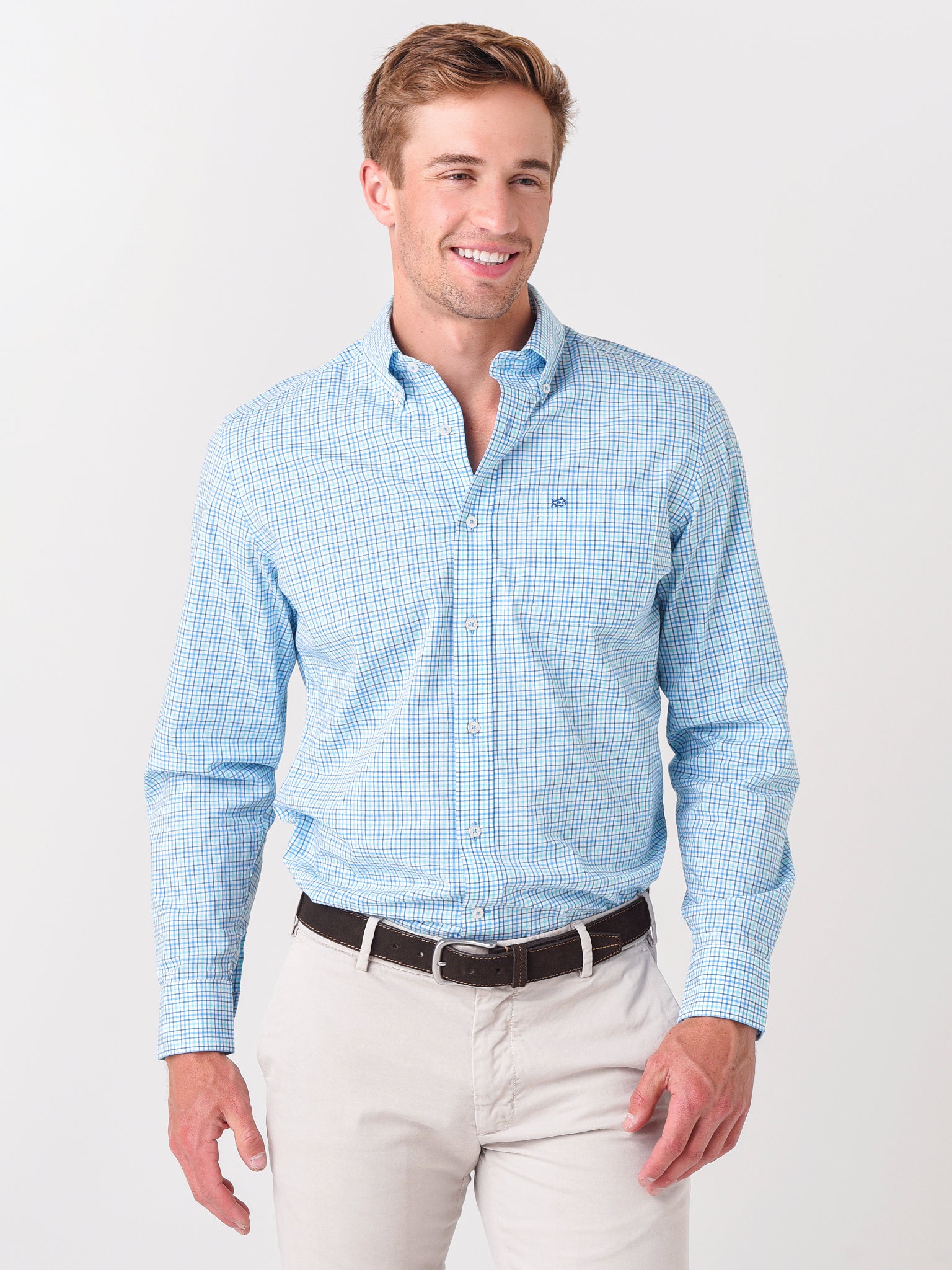 Southern Tide Men's Skipjack Micro Multicheck Button-Down Shirt - Saint Bernard