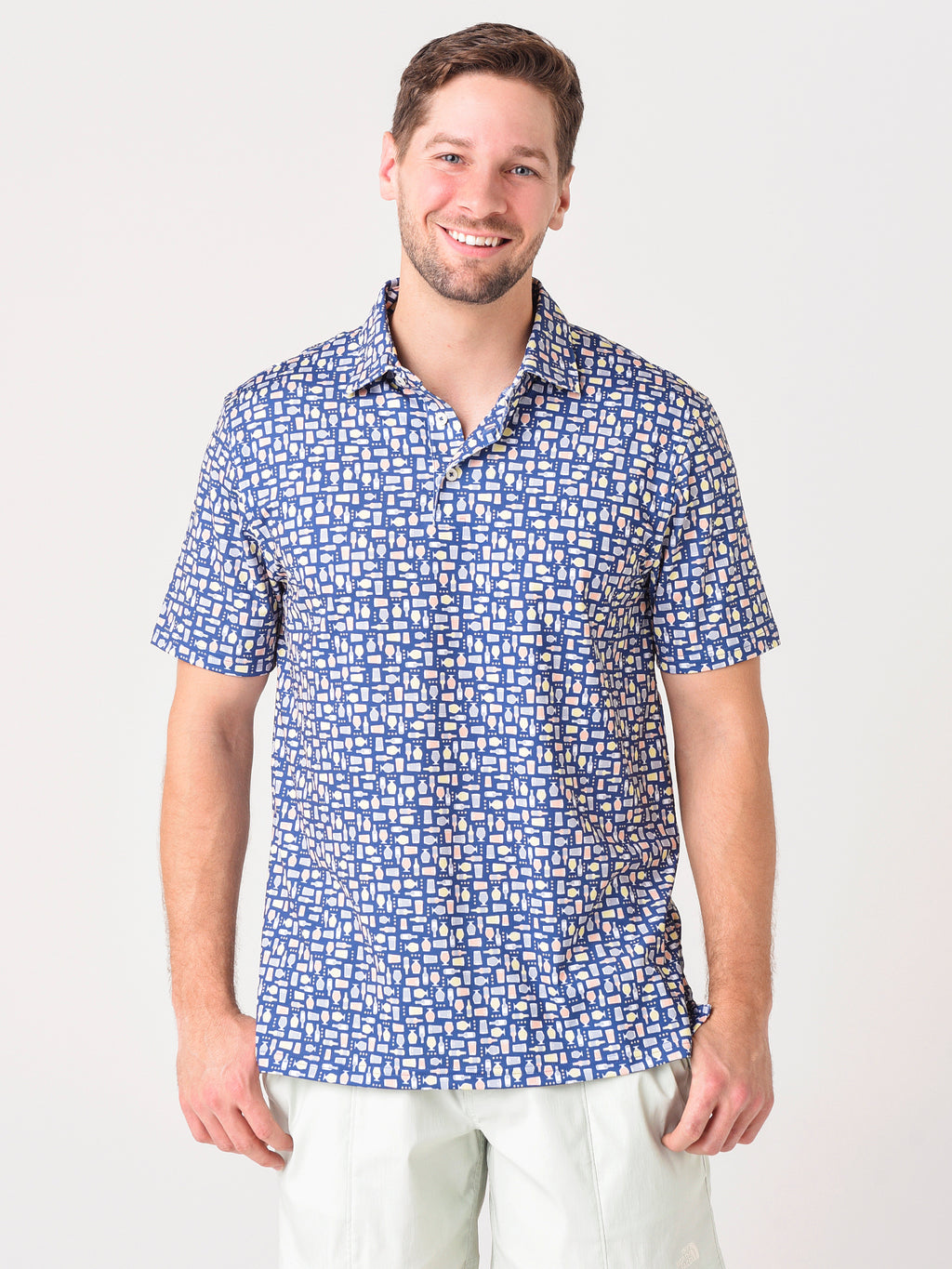 Southern Tide Men's Driver Brewers Print Performance Polo - Saint Bernard