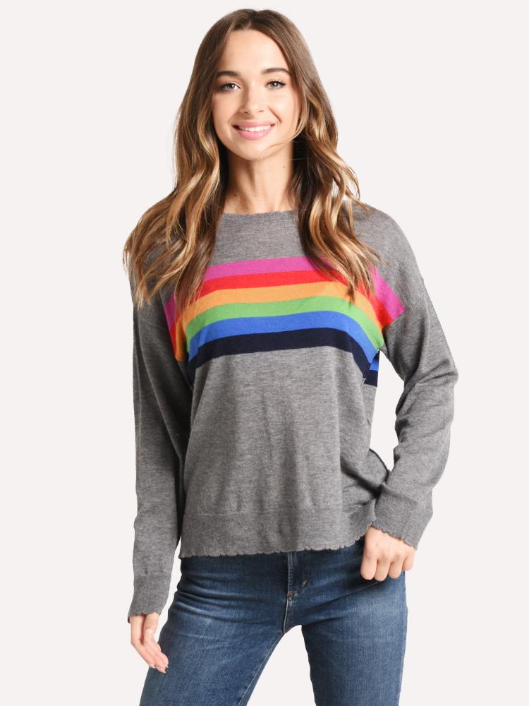 Sundry Rainbow Stripes Crew Neck Sweater - Saint Bernard