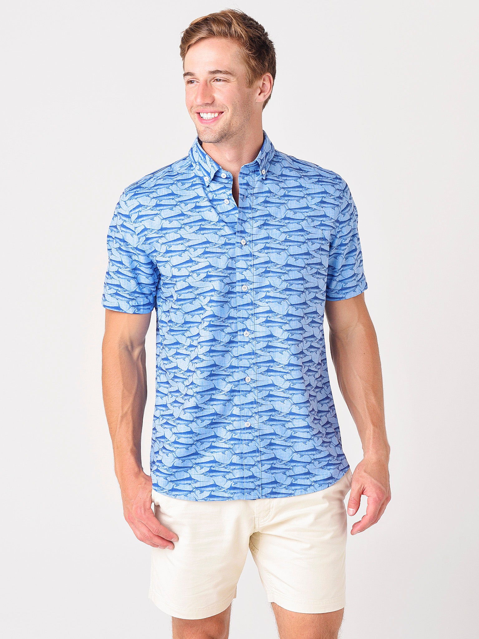 Southern Tide Men's Swordfish Printed Short Sleeve Dock Shirt - Saint Bernard