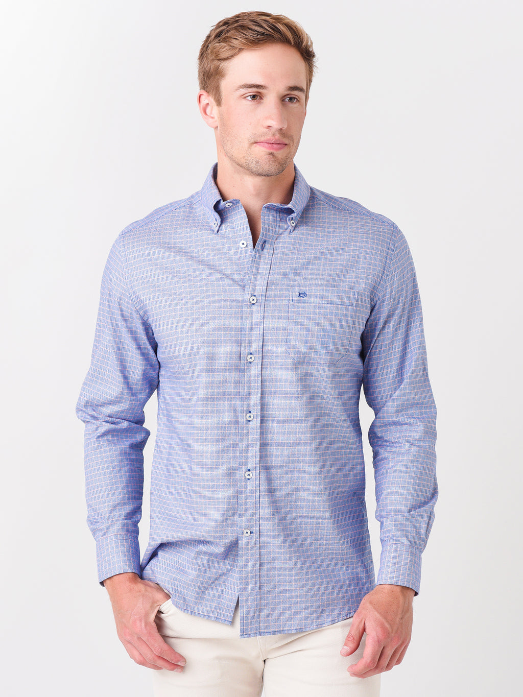 Southern Tide Men's Skipjack Windowpane Button-Down Shirt - Saint Bernard