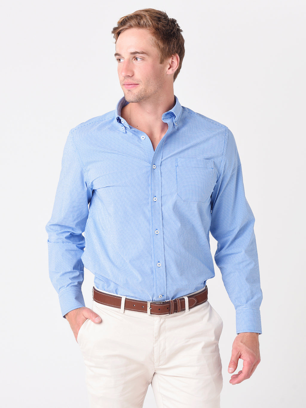 Southern Tide Men's Micro Gingham Brrr® Intercoastal Sport Shirt - Saint Bernard