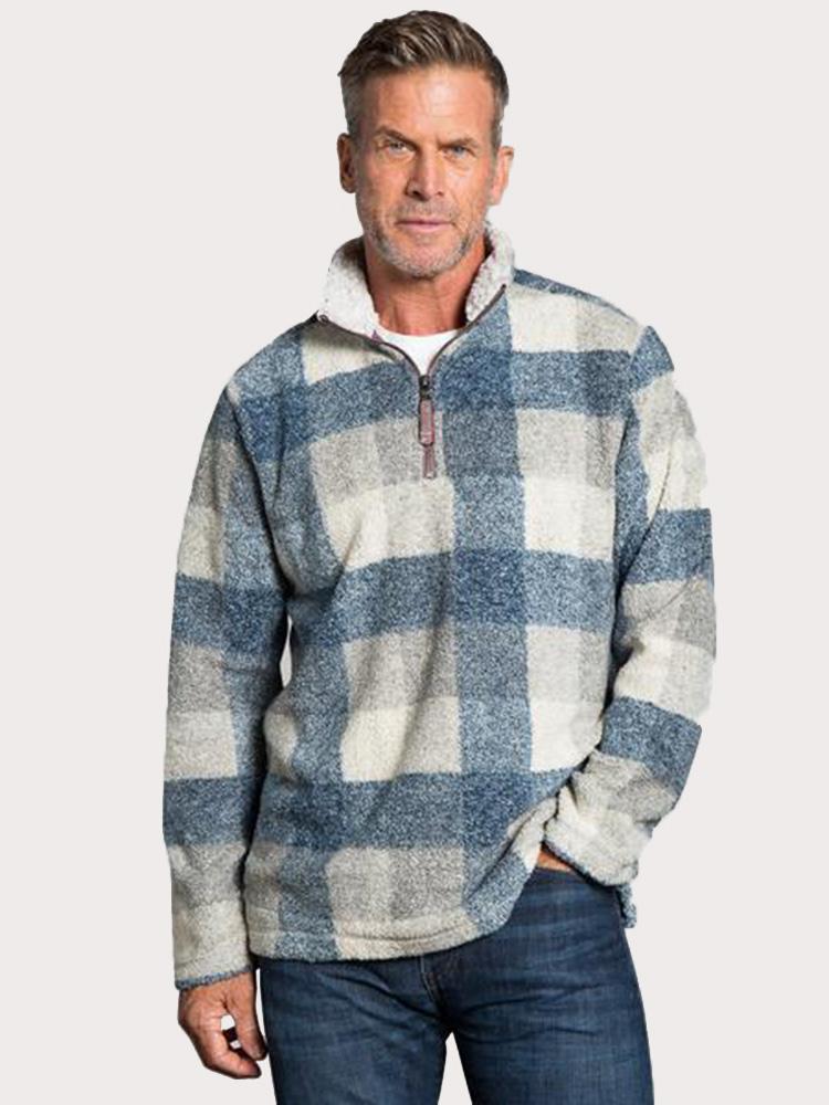True Grit Men's Melange Square Plaid 1/4 Zip Pullover - Saint Bernard