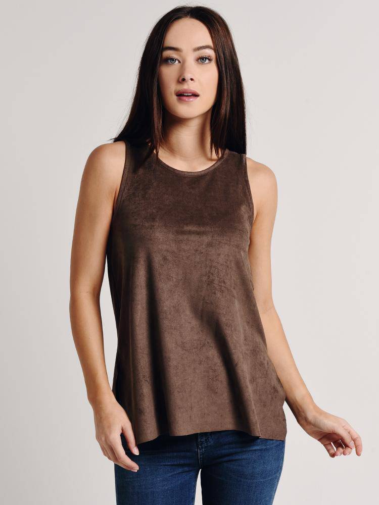 Dylan Bandit Faux Suede Sleeveless Top - Saint Bernard