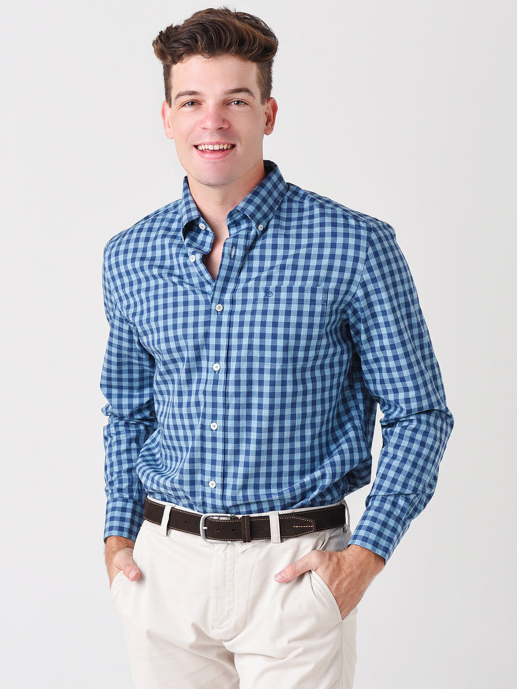 Southern Tide Men's Skipjack Danforth Heather Gingham Button-Down Shirt - Saint Bernard