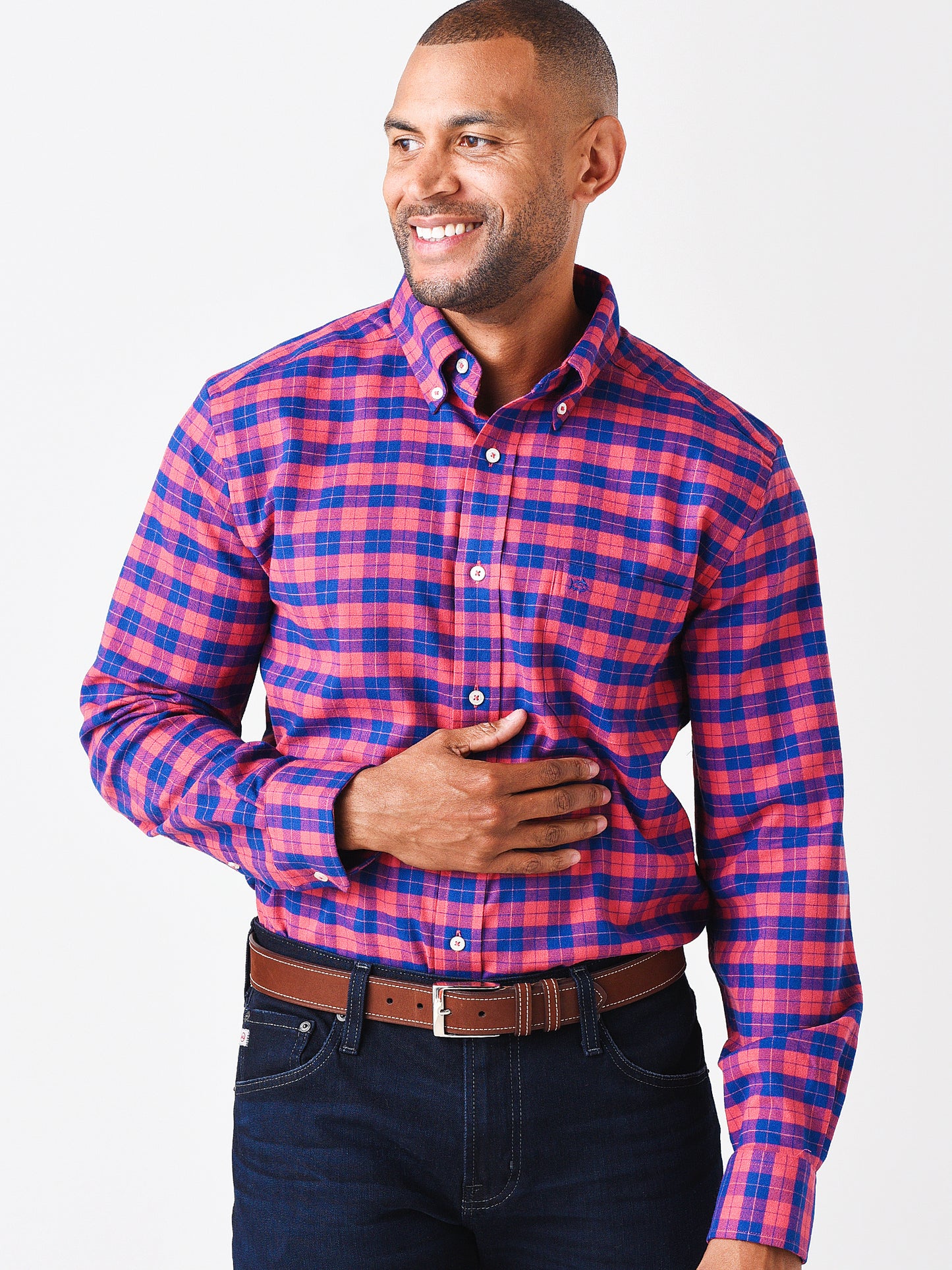 Southern Tide Men's Flannel Intercoastal Rig Plaid Sport Shirt - Saint Bernard