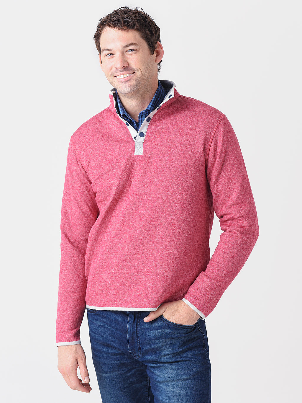 Southern Tide Men's Tiller Heather Reversible Quarter Zip Pullover - Saint Bernard