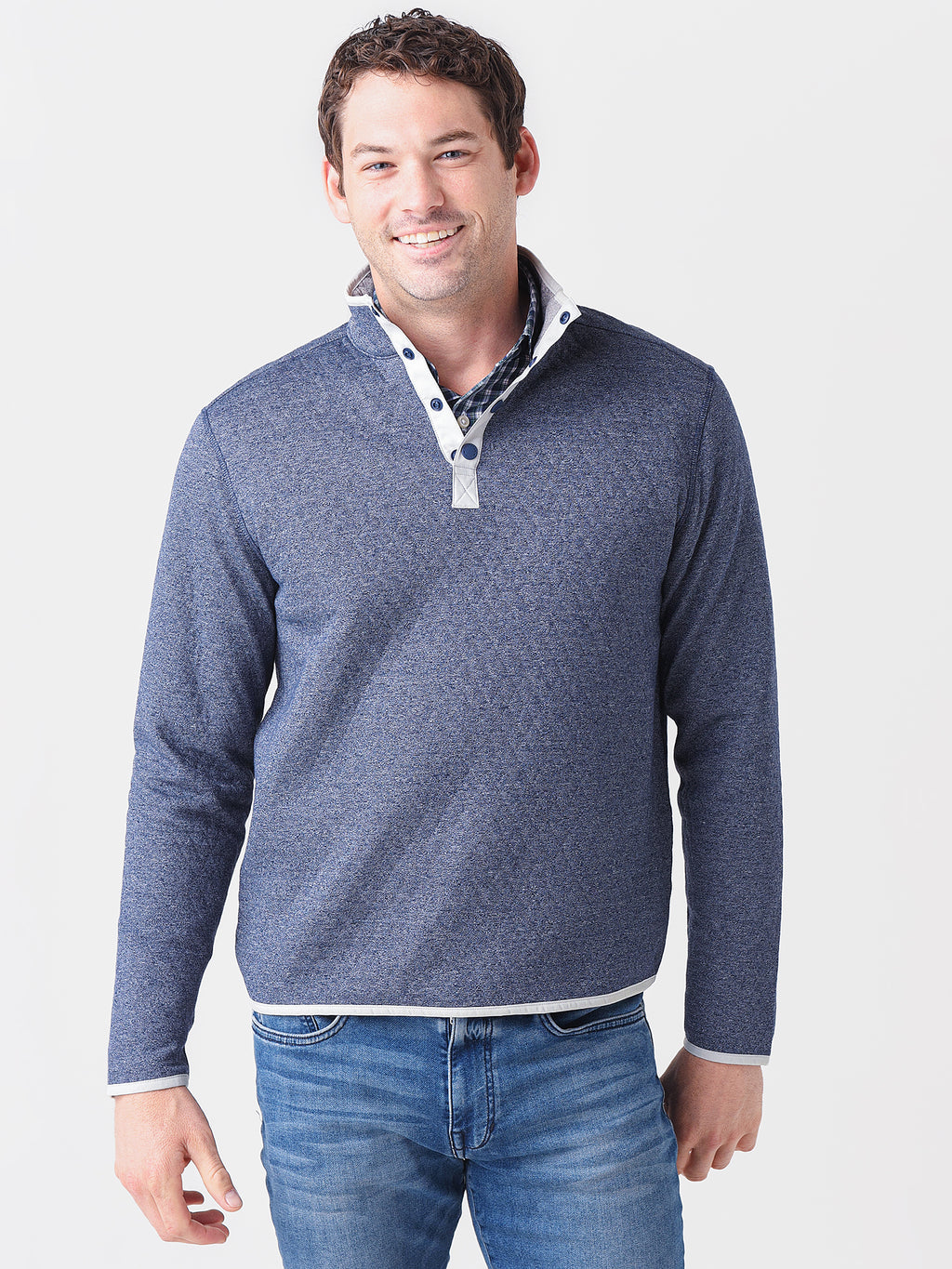 Southern Tide Men's Tiller Heather Reversible Quarter Zip Pullover - Saint Bernard