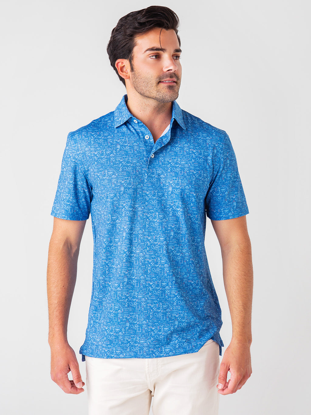 Southern Tide Men's Driver Tailgate Print Performance Polo Shirt - Saint Bernard