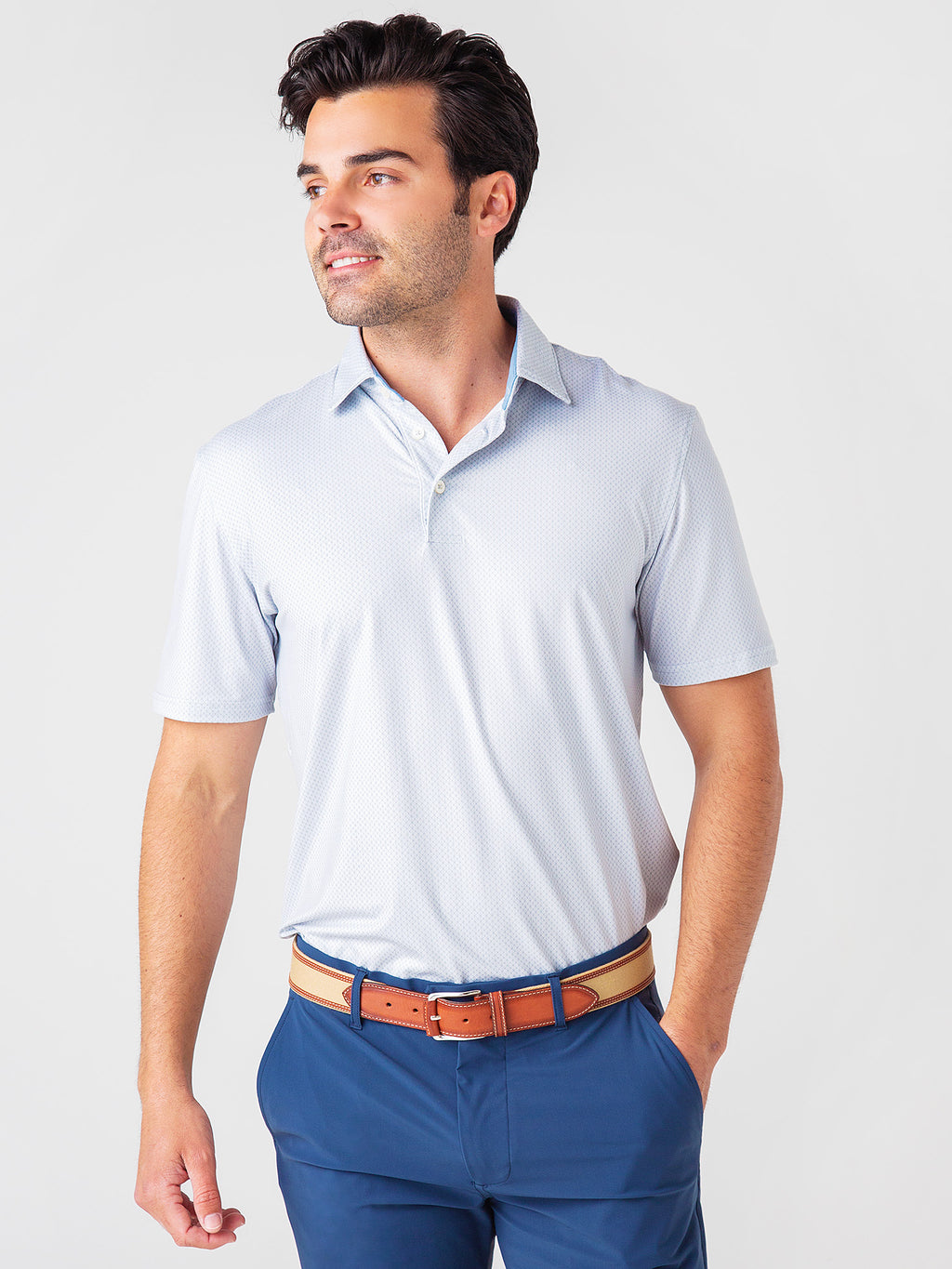 Southern Tide Men's Ryder Geo Print Performance Polo Shirt - Saint Bernard