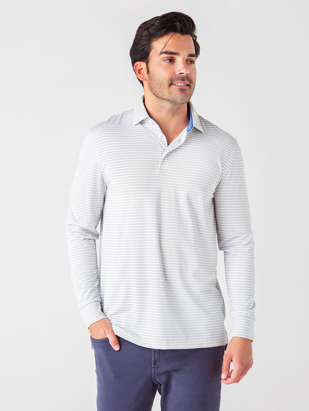 Southern Tide Men's Driver Heather Long Sleeve Performance Polo Shirt - Saint Bernard