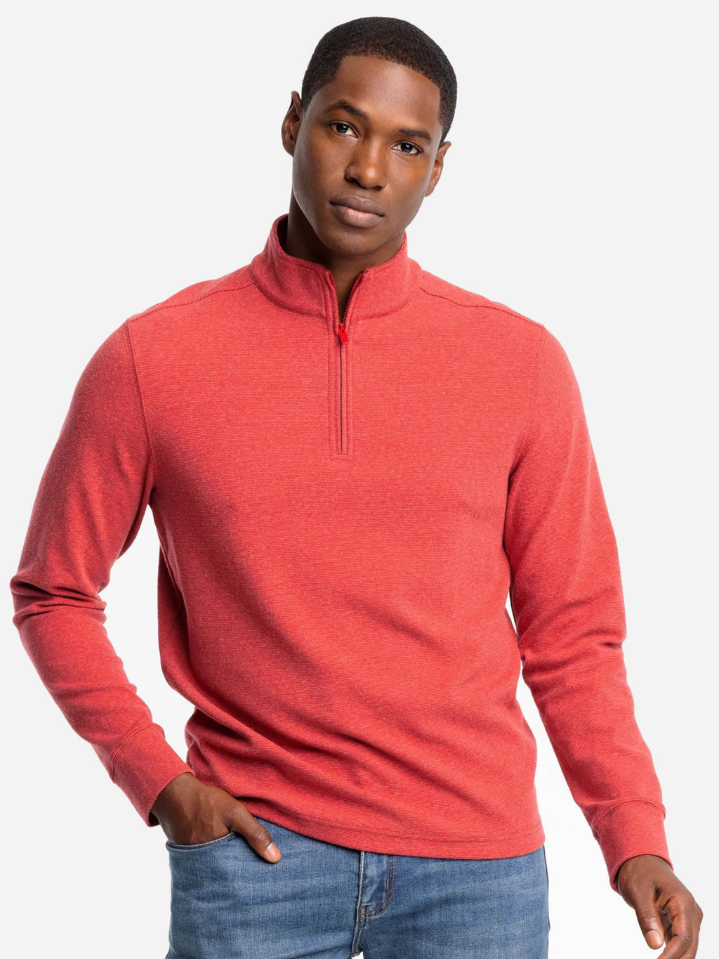 Southern Tide Men's Backrush Heather Micro-Stripe Quarter-Zip - Saint Bernard