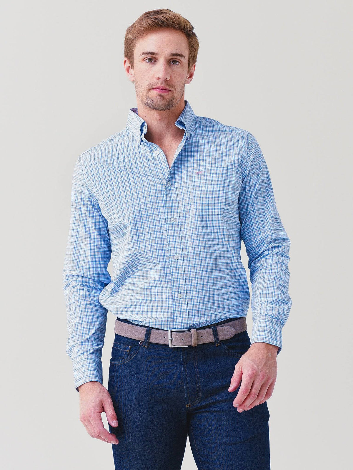 Southern Tide Men's Seawater Plaid Intercoastal Performance Sport Shirt - Saint Bernard