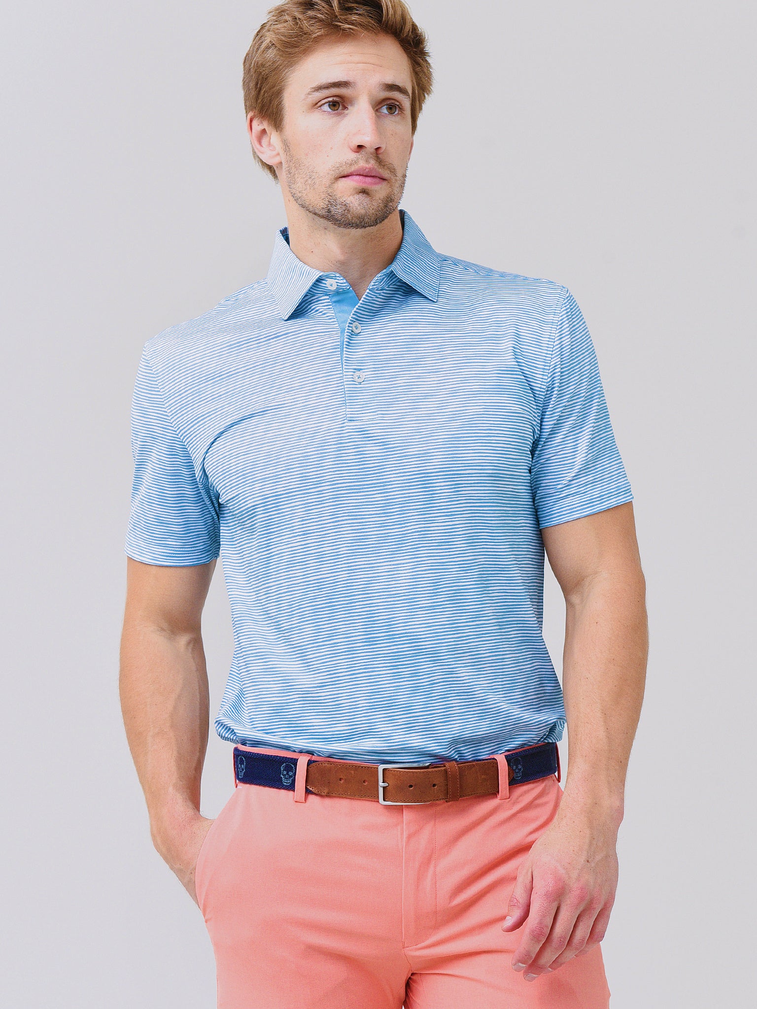 Southern Tide Men's Driver Tidal Stripe Performance Polo - Saint Bernard