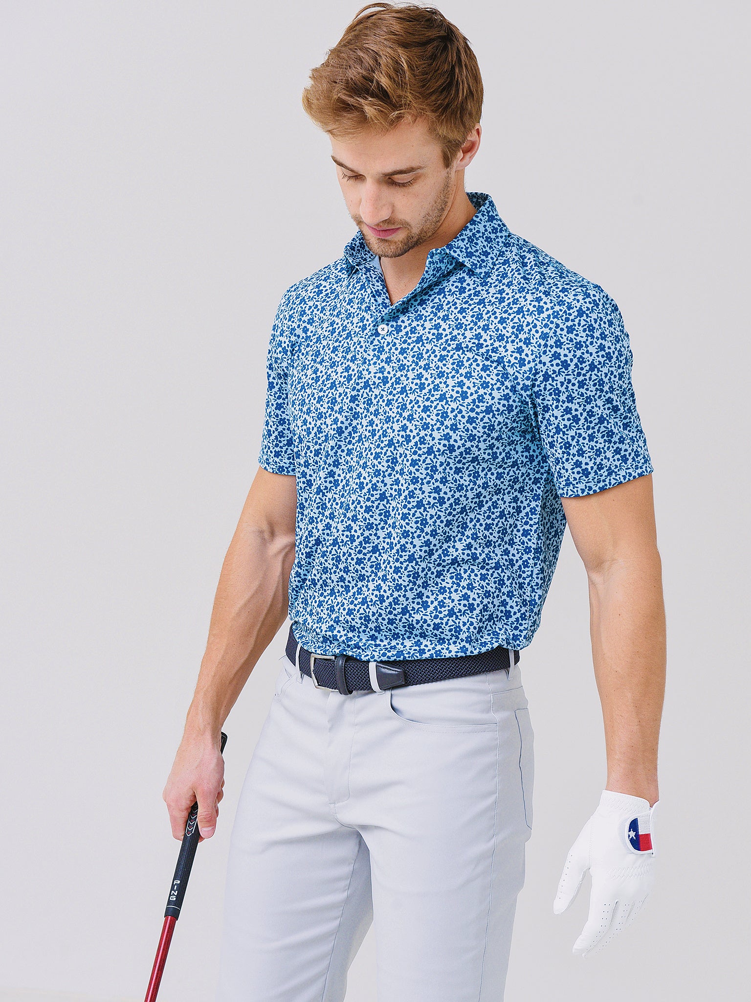 Southern Tide Men's Aston Print Performance Polo - Saint Bernard