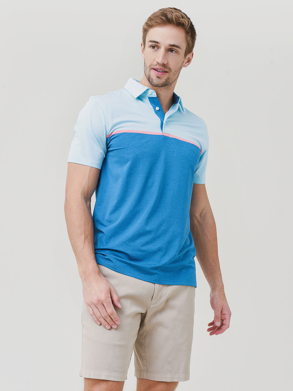 Southern Tide Men's Pamona Stripe Heather Performance Polo - Saint Bernard