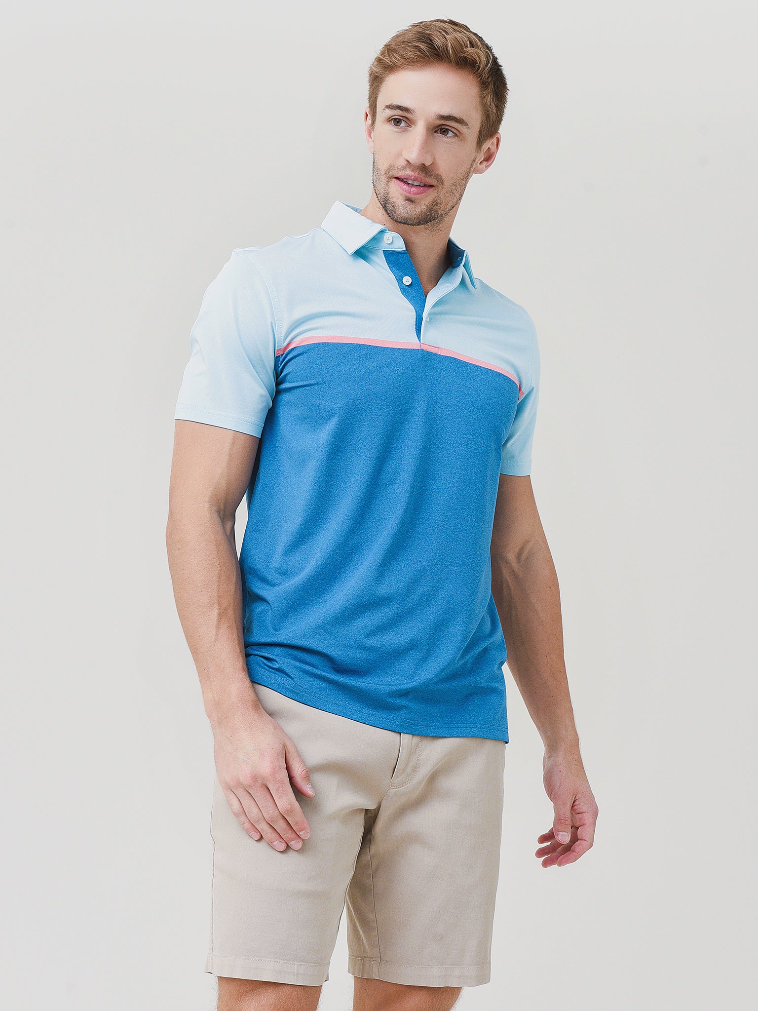 Southern Tide Men's Pamona Stripe Heather Performance Polo - Saint Bernard