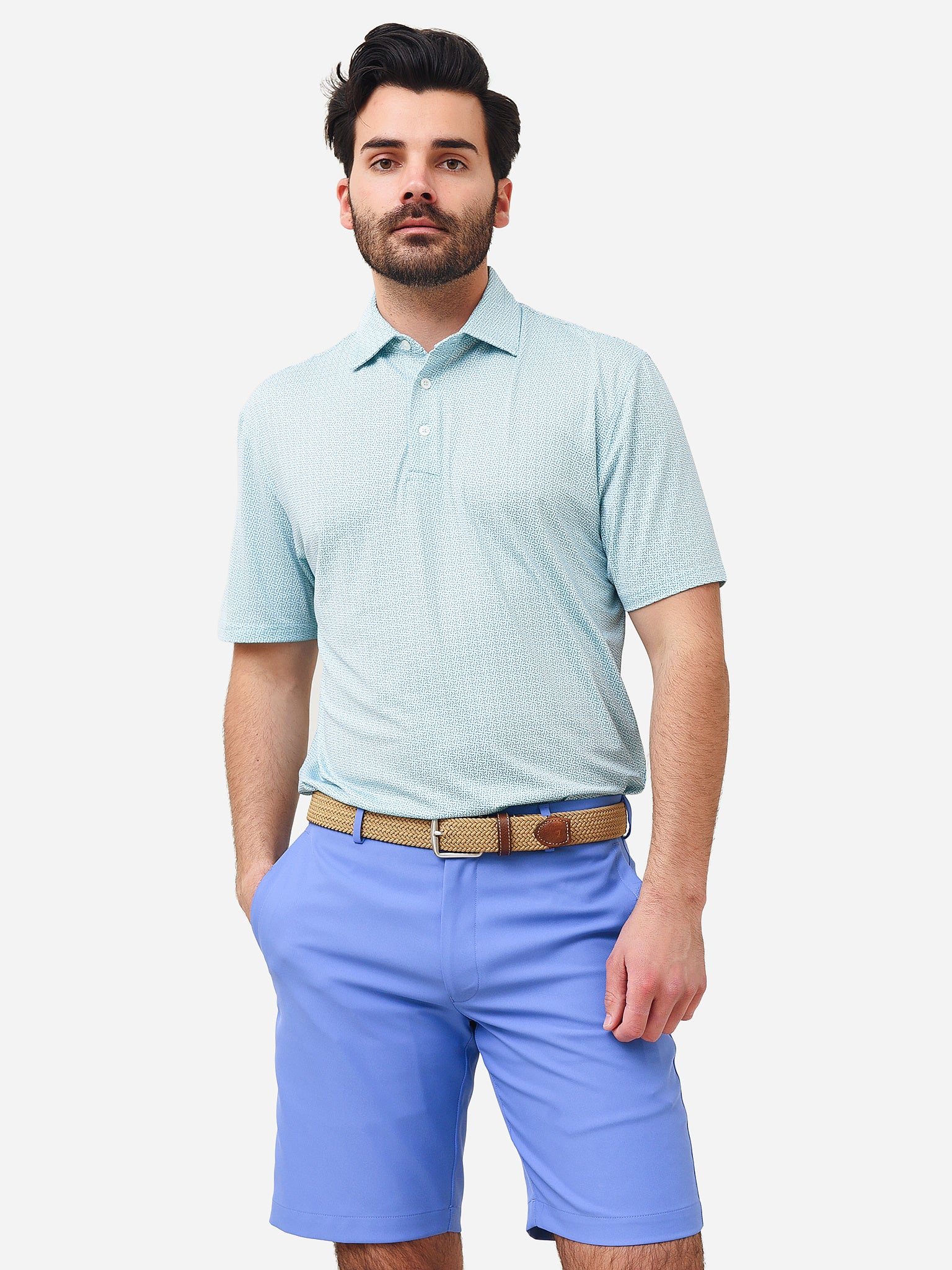Southern Tide Men's Driver Pine Ridge Printed Performance Polo - Saint Bernard