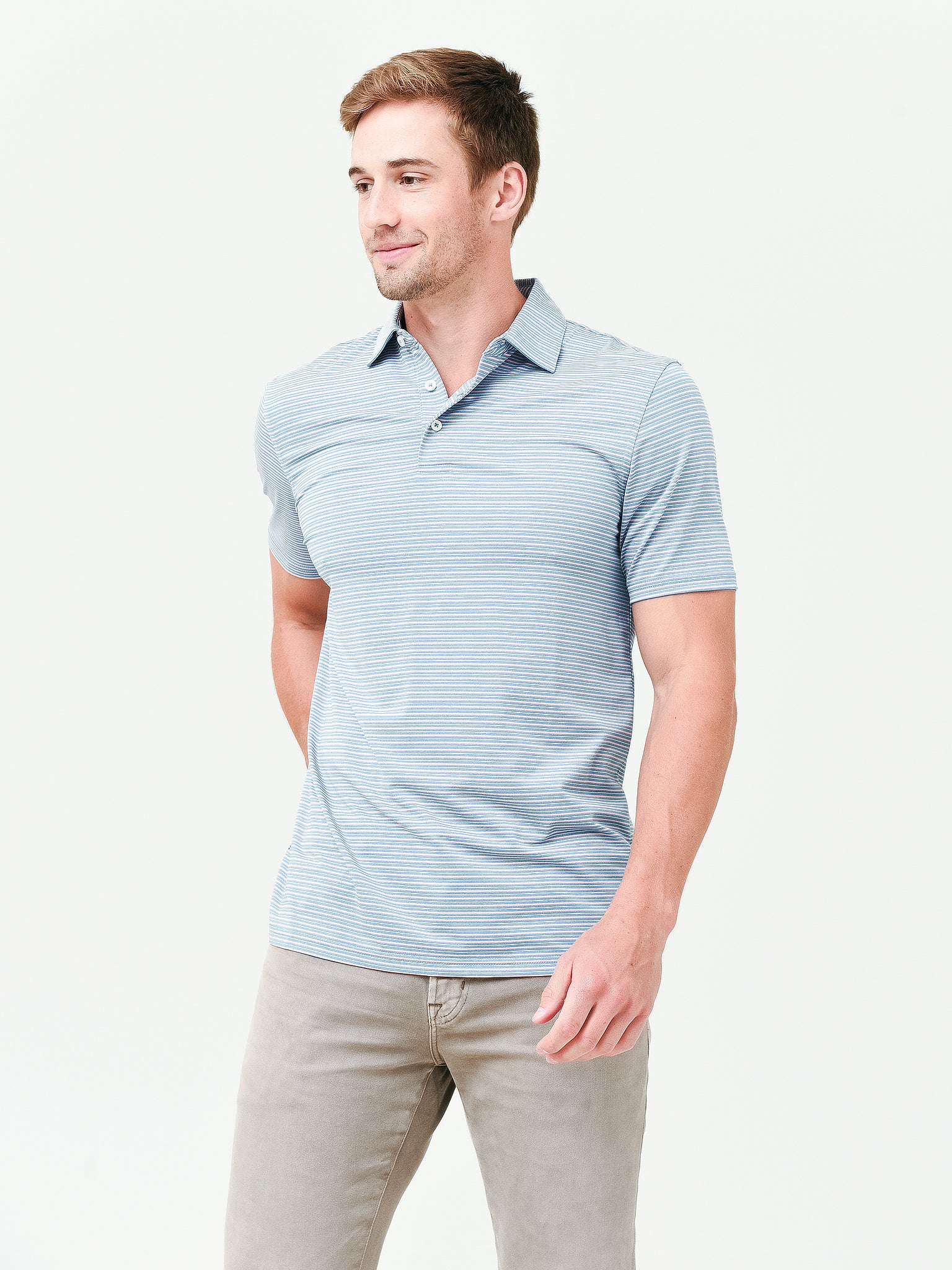 Southern Tide Men's Driver Santee Striped Performance Polo - Saint Bernard