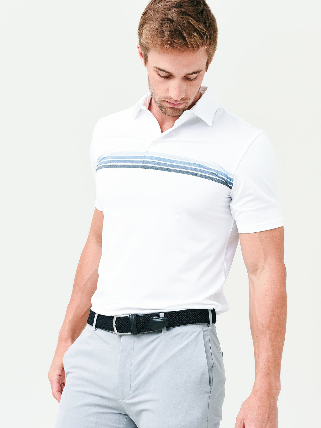 Southern Tide Men's Driver Abott Striped Performance Polo - Saint Bernard