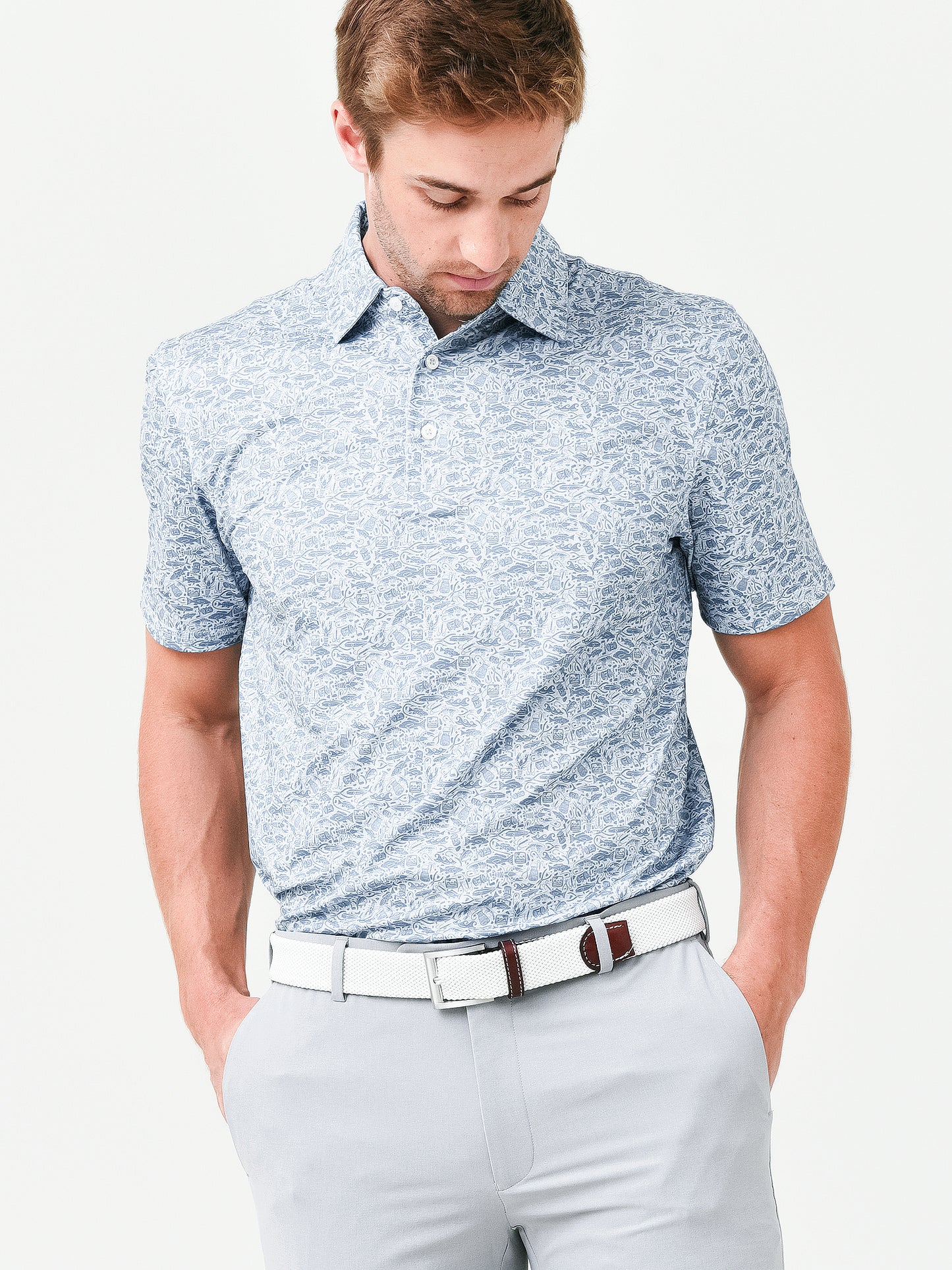 Southern Tide Men's Driver Seawatch Printed Performance Polo - Saint Bernard