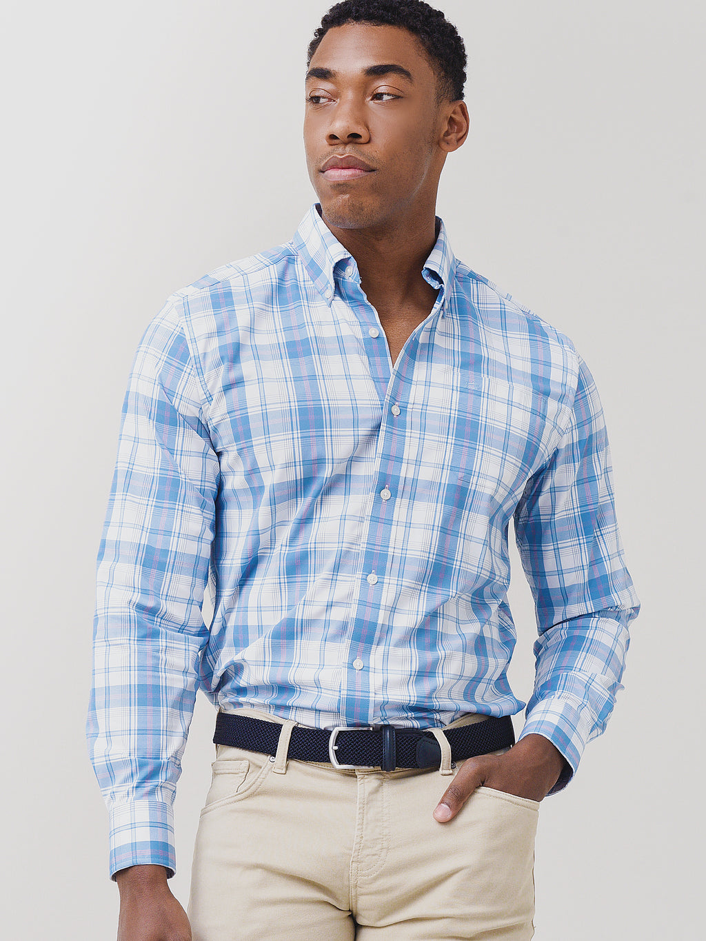 Southern Tide Men's Ormond Plaid Intercoastal Performance Sport Shirt - Saint Bernard