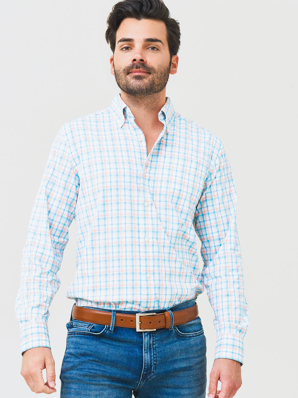 Southern Tide Men's Hartford Plaid Intercoastal Performance Sport Shirt - Saint Bernard