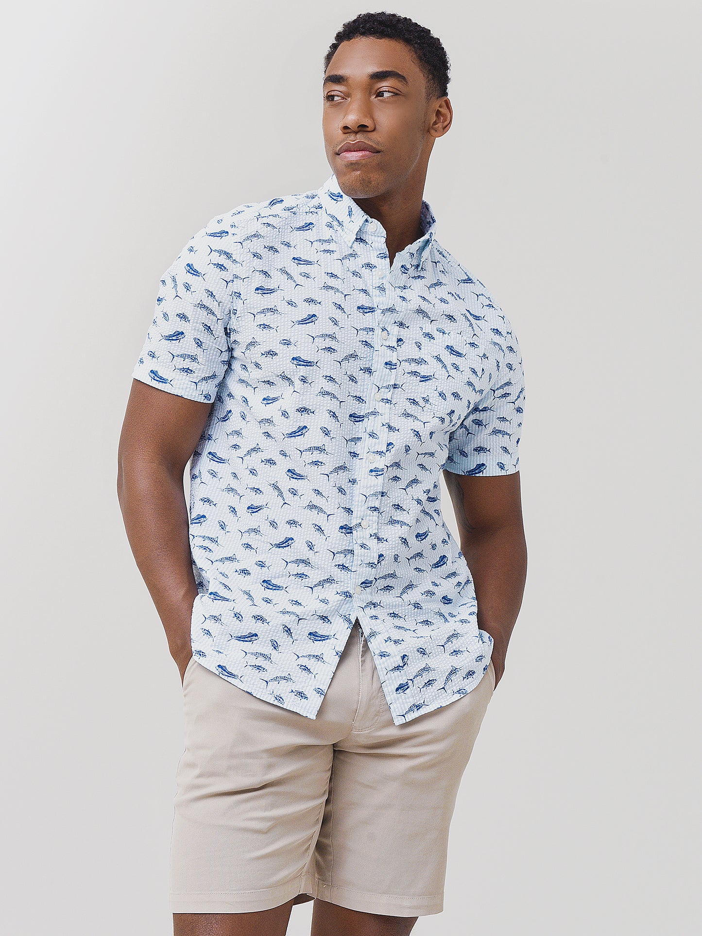 Southern Tide Men's Balboa Printed Seersucker Short Sleeve Button-Down Shirt