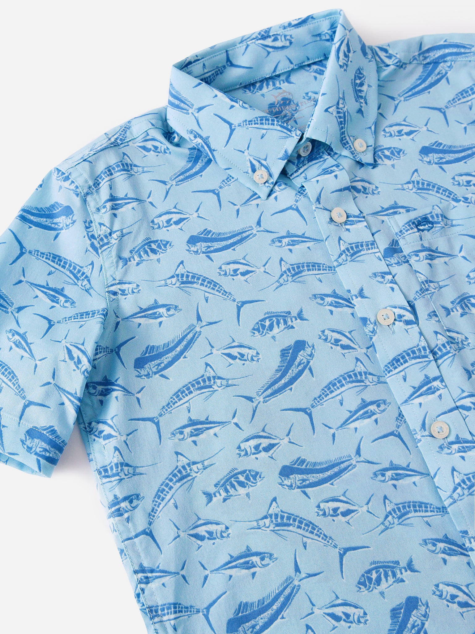 Southern Tide Boys' Just Add Bait Print Intercoastal Short Sleeve Button-Down Shirt - Saint Bernard
