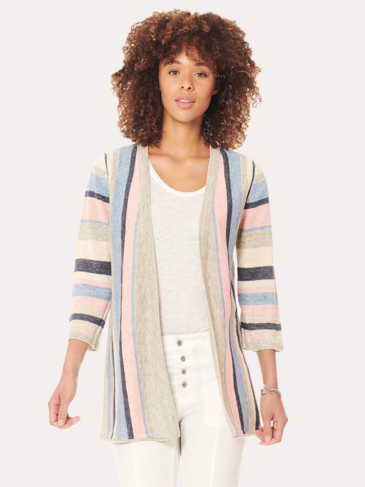 Ecru Striped Linen Cardigan - Saint Bernard