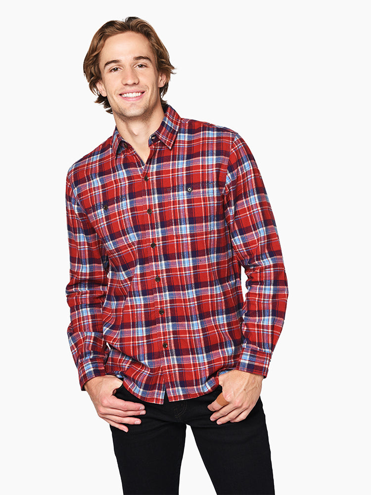 True Grit Men’s Highway Roadtrip Redford Check Long Sleeve Shirt - Saint Bernard