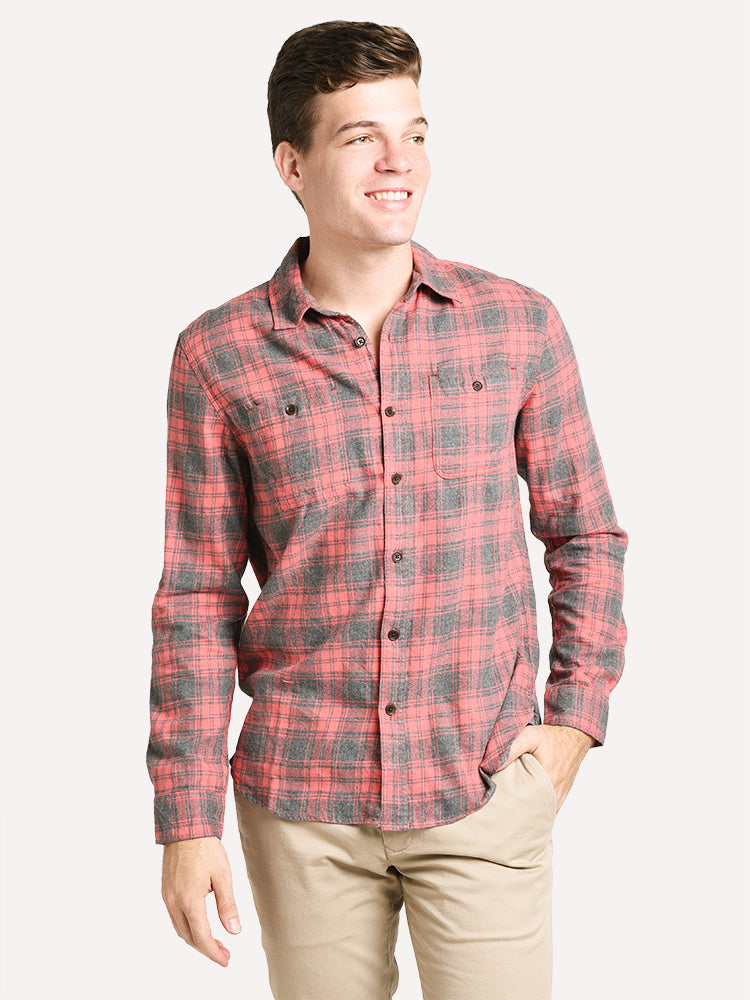 True Grit Men's Highway 1 Roadtrip Fire Mountain Check Long Sleeve Shirt - Saint Bernard