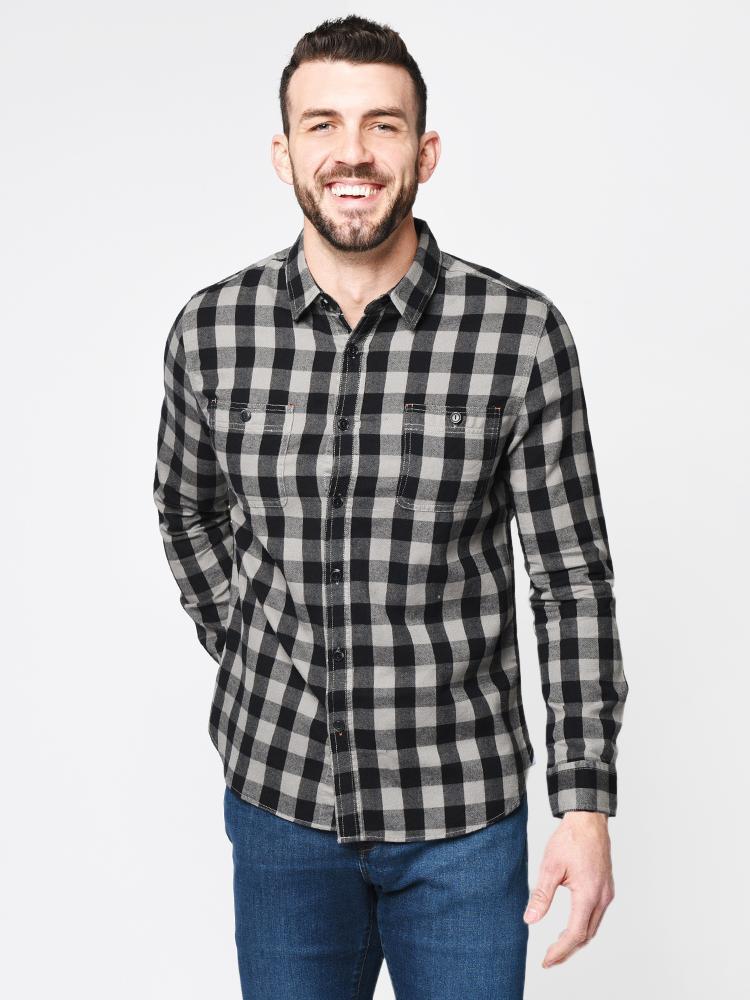 True Grit Men’s Highway Roadtrip Buffalo Plaid Long Sleeve Shirt - Saint Bernard