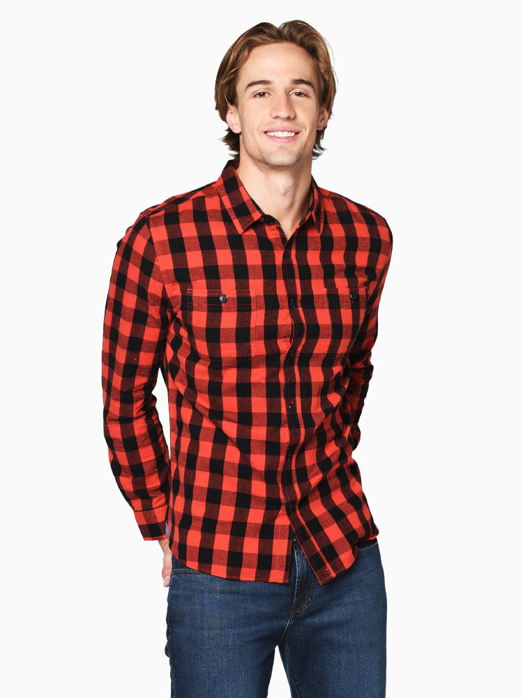 True Grit Men’s Highway Roadtrip Buffalo Plaid Long Sleeve Shirt - Saint Bernard