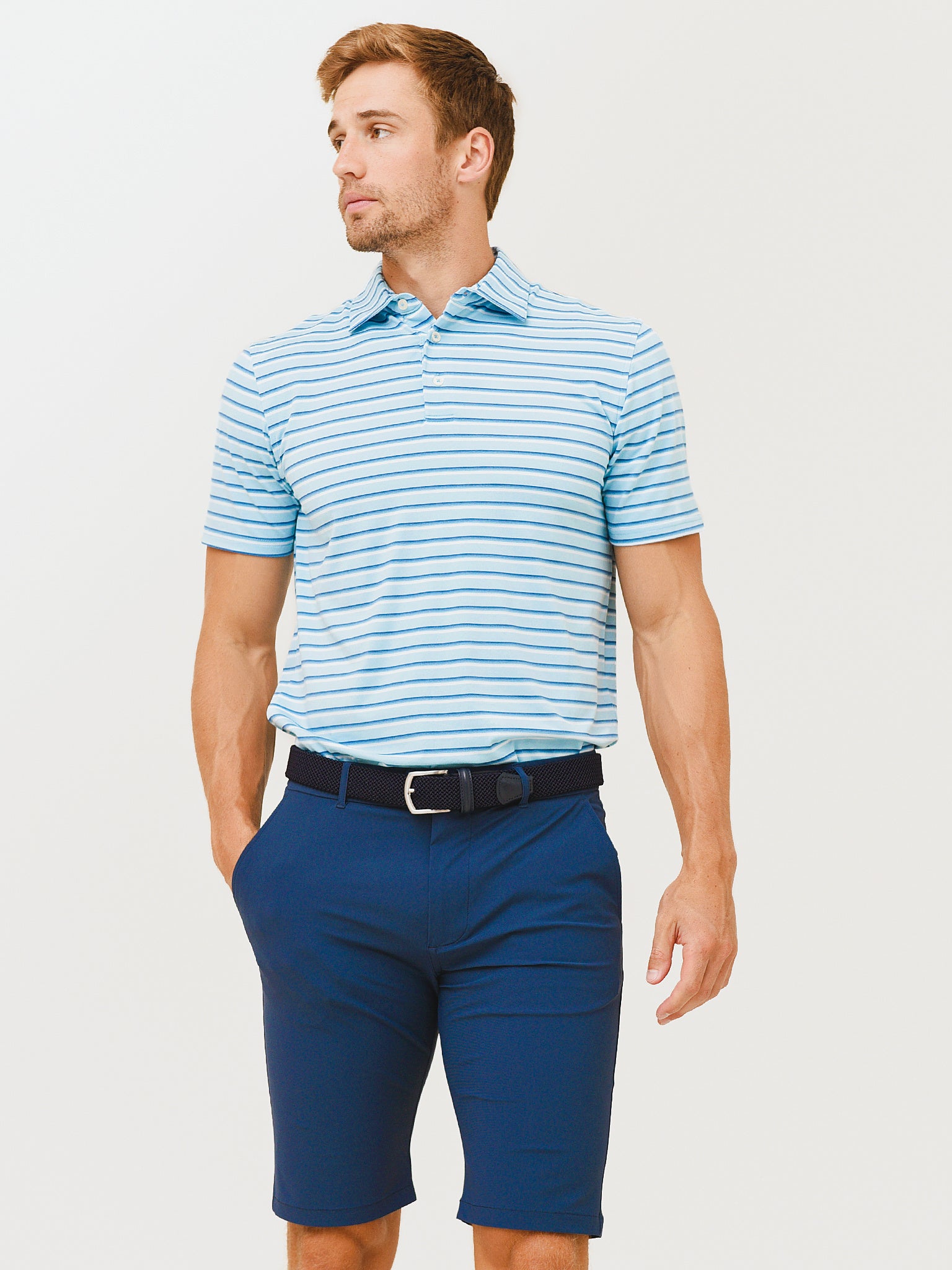 Southern Tide Men's Ryder Heather Mastic Stripe Performance Polo - Saint Bernard
