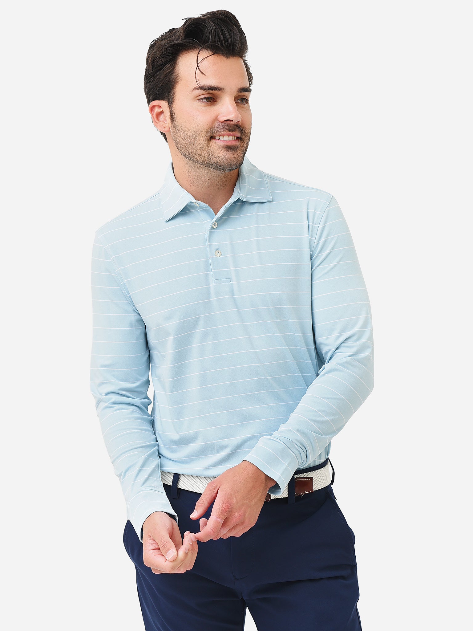 Southern Tide Men's Ryder Bartlett Striped Long Sleeve Performance Polo - Saint Bernard