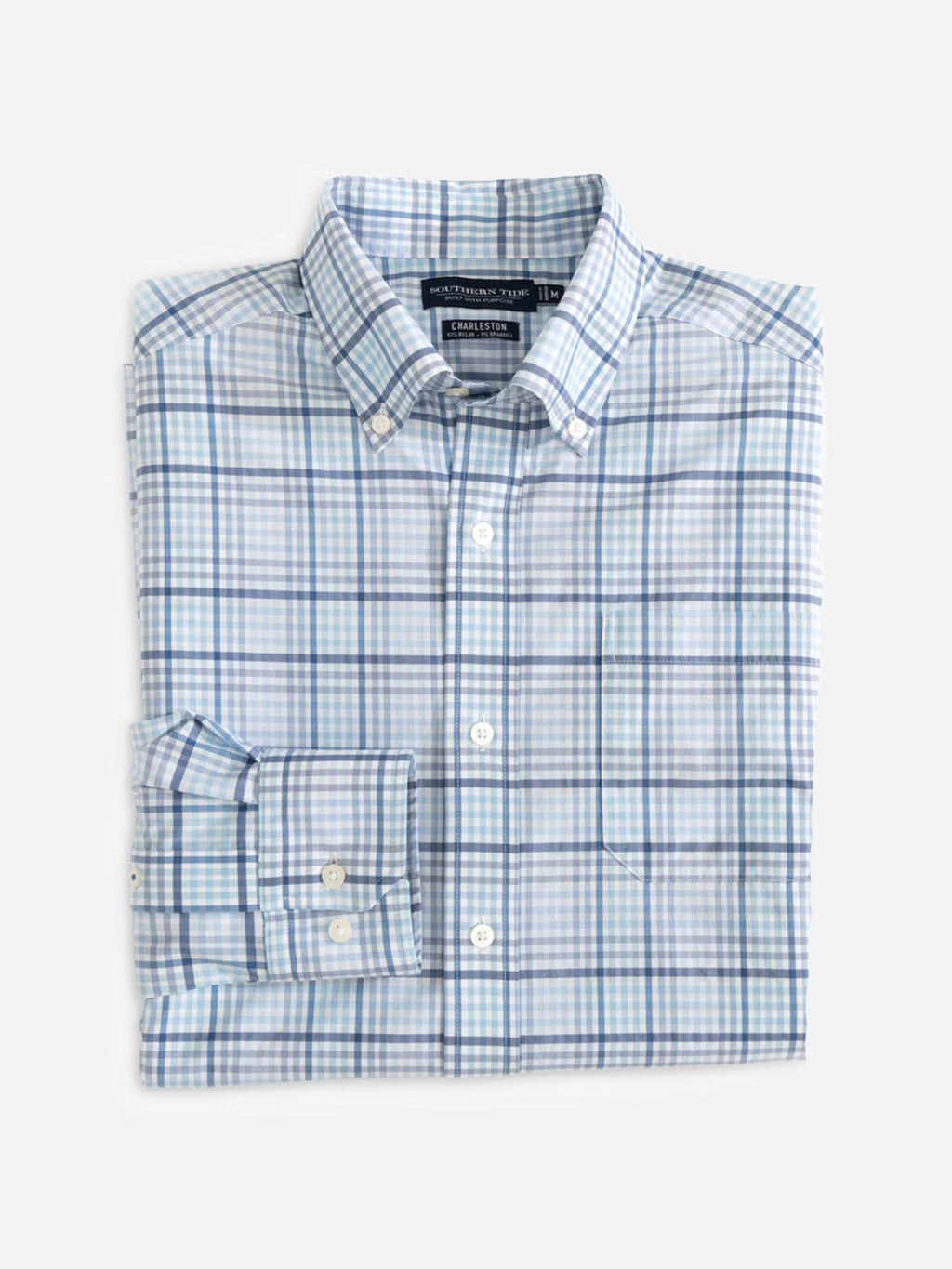 Southern Tide Men's Hugh Plaid Intercoastal Performance Sport Shirt - Saint Bernard
