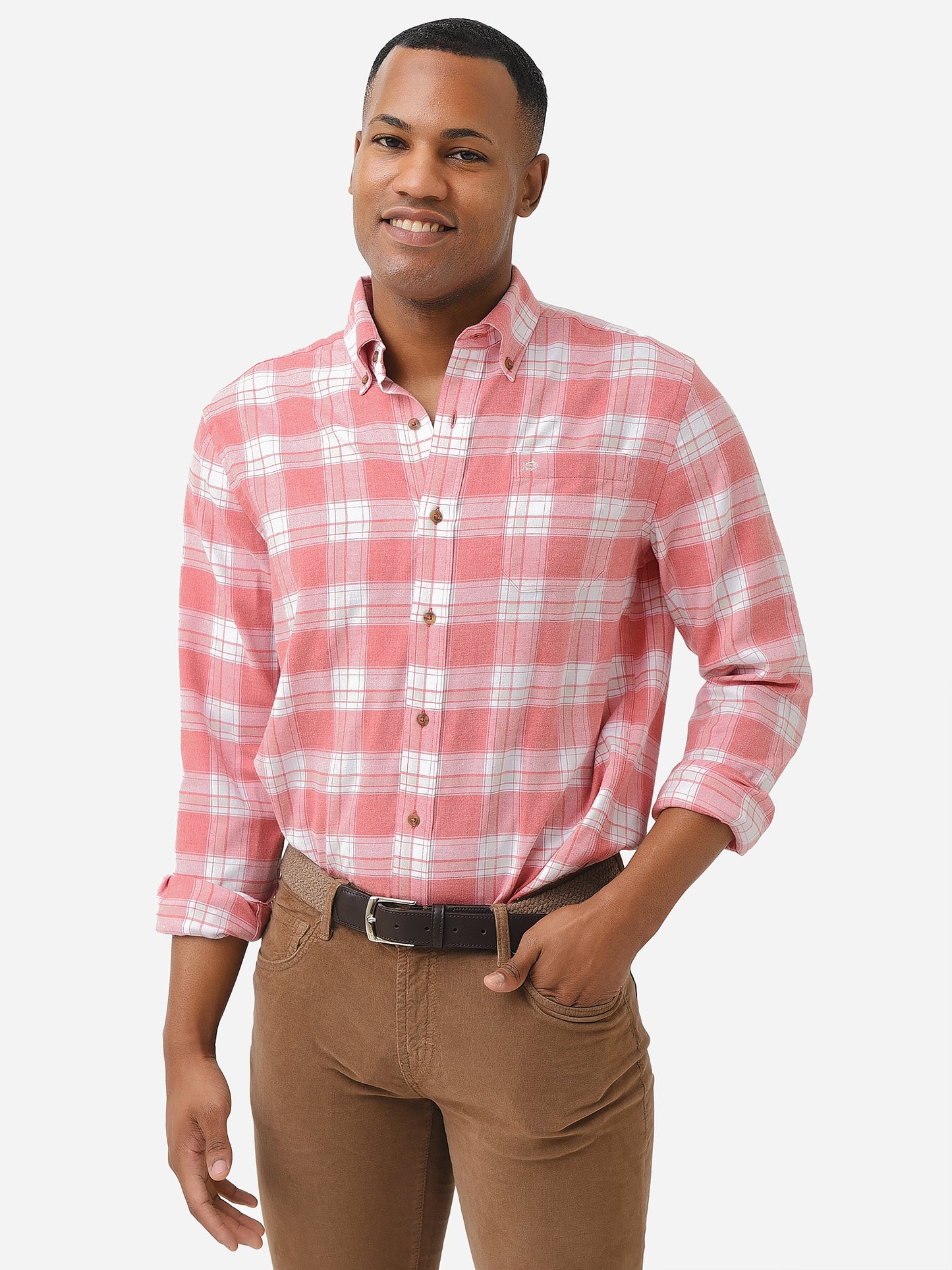 Southern Tide Men's Milton Plaid Intercoastal Flannel Sport Shirt - Saint Bernard