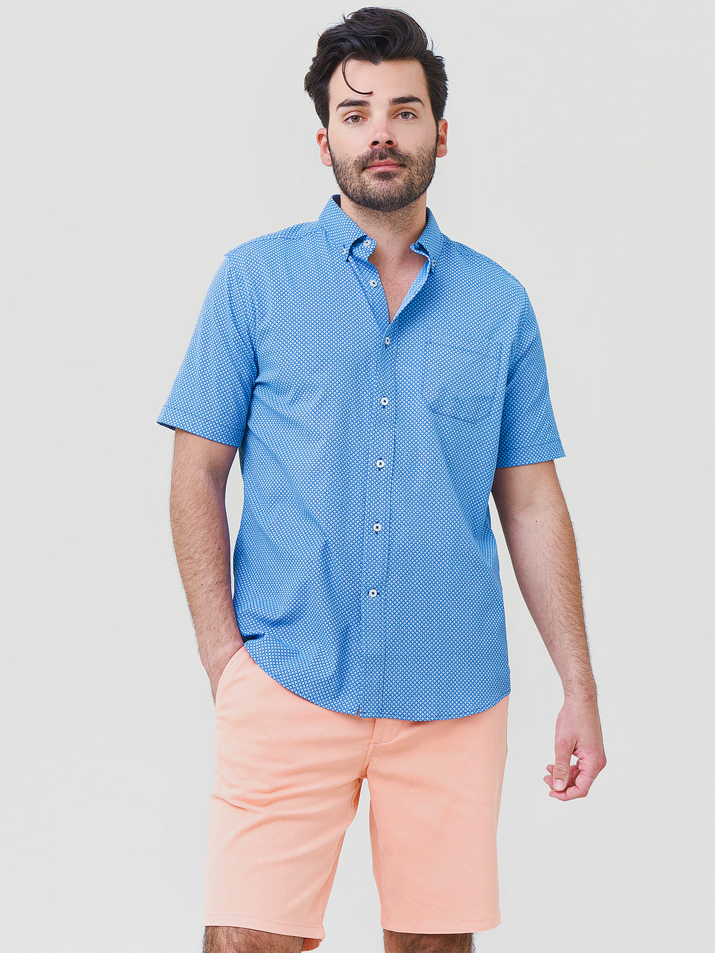 Southern Tide Men's Sunrise Printed Intercoastal Short Sleeve Button Down - Saint Bernard