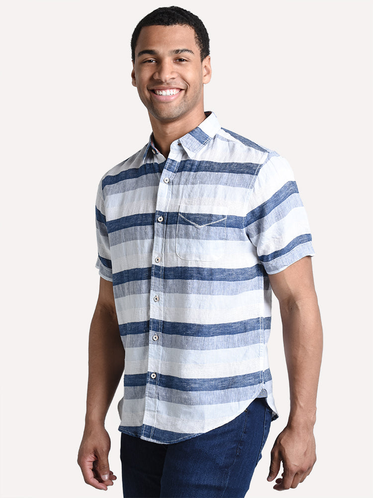 True Grit Men's Stacked Striped Short Sleeve Button-Up Shirt - Saint Bernard