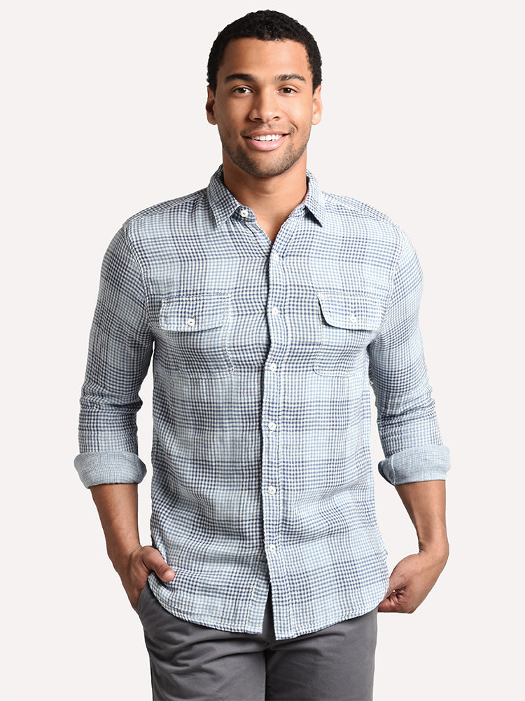 True Grit Men's Mini Check Plaid Long Sleeve Two Pocket Shirt