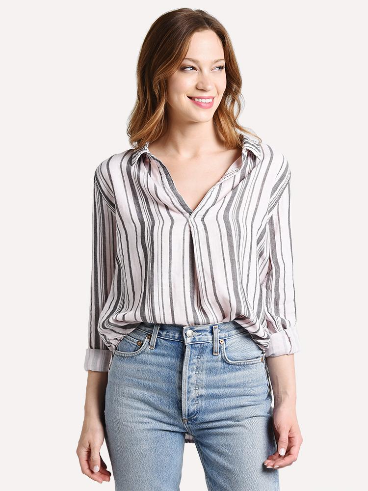 Dylan Women's Mixed Stripe Long Sleeve Tunic - Saint Bernard
